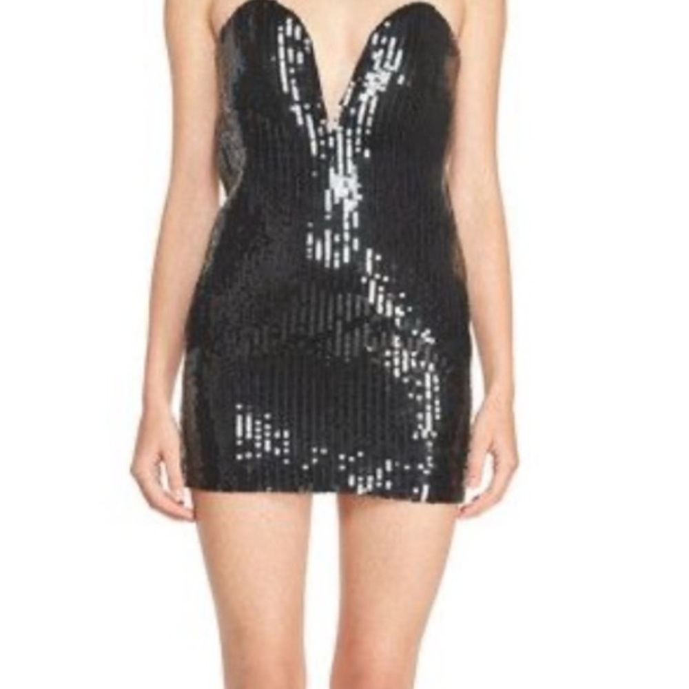 Express Black Strapless Sequin Dress